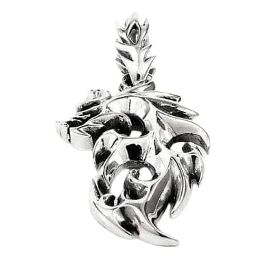 Flame Dragon Wolf Sterling Silver Men's Pendant