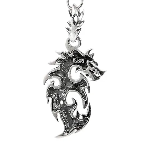 Flame Dragon Wolf Sterling Silver Men's Pendant