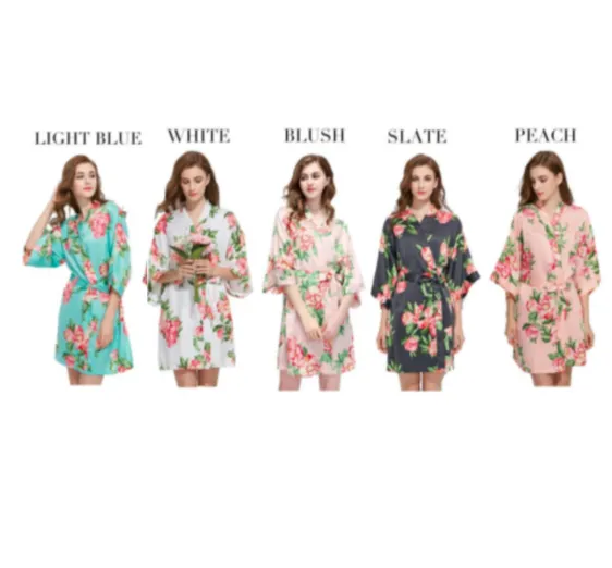 Floral Satin Robes 3026 Slate