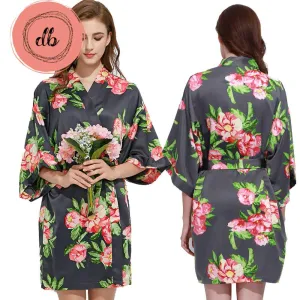 Floral Satin Robes 3026 Slate