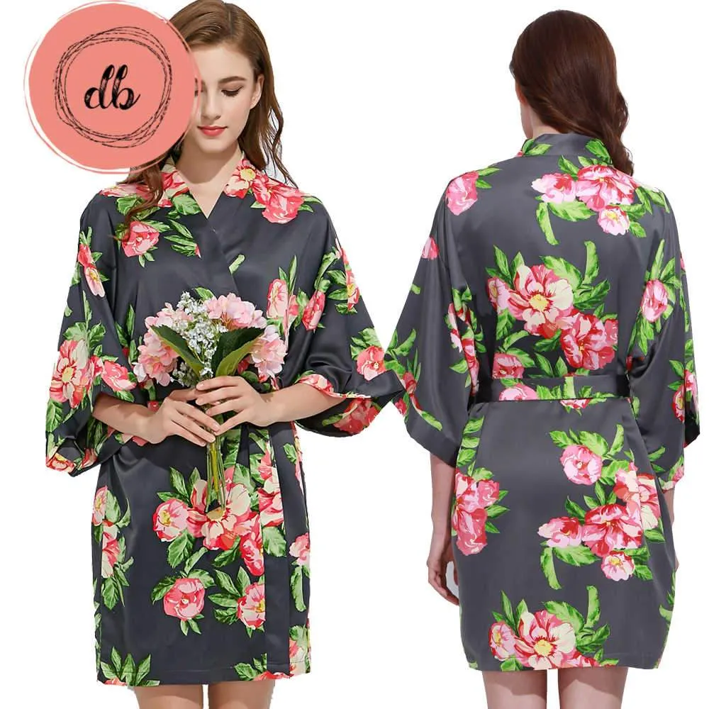 Floral Satin Robes 3026 Slate
