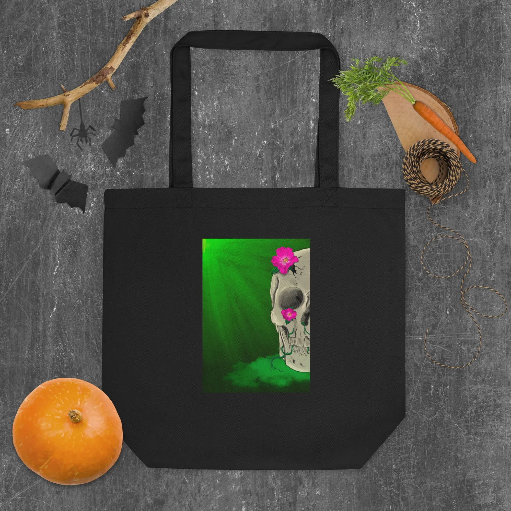 Floral Skull on Green Eco Tote Bag