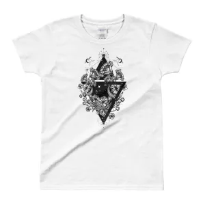 Flowers Art Nouveau Triangle Tattoo Design T Shirt White for Women