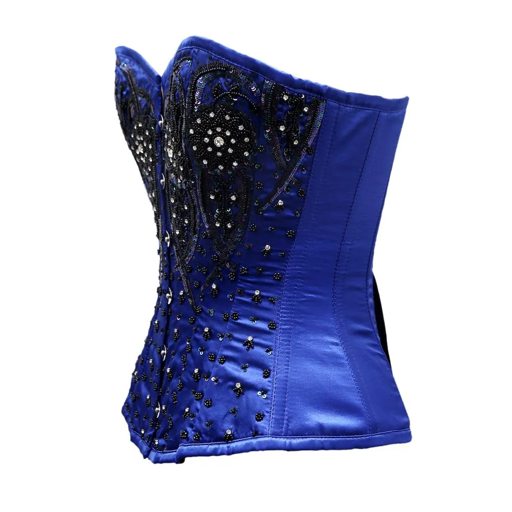 Fortner Blue Satin Satin Embroidery Overbust Corset