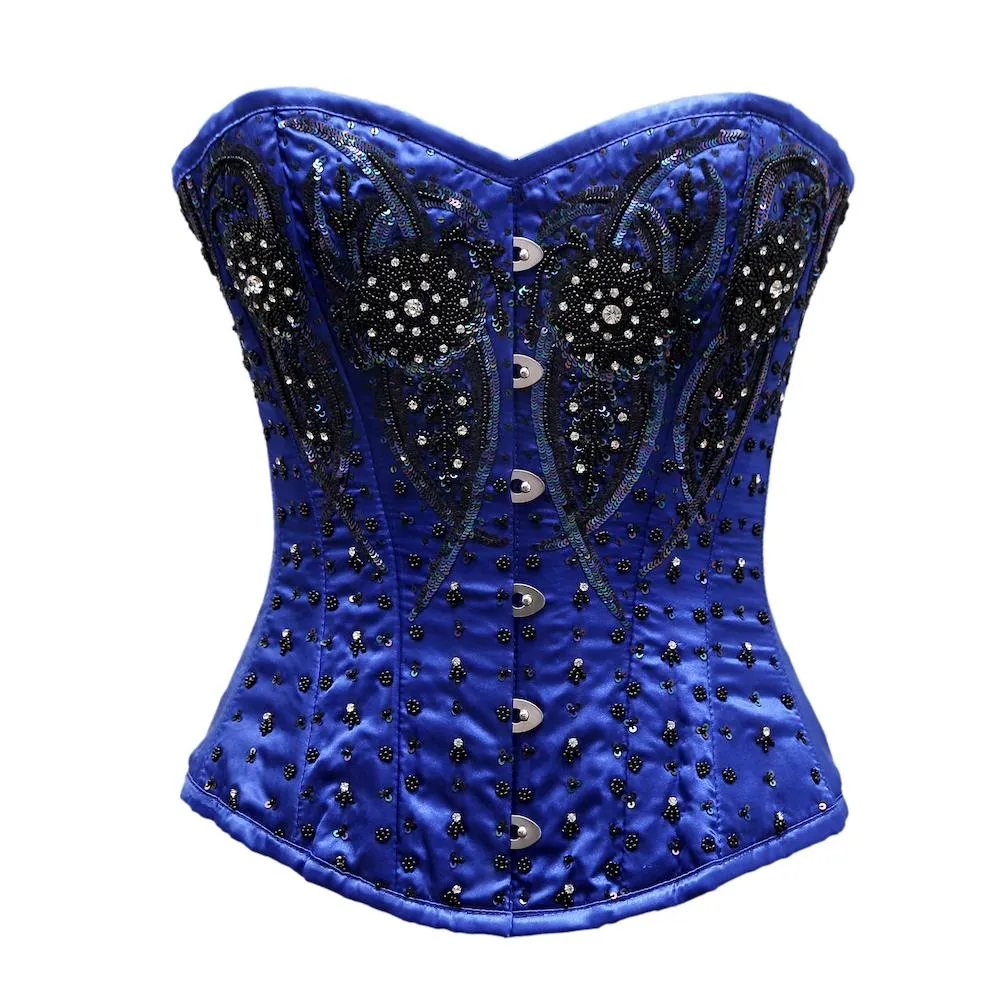 Fortner Blue Satin Satin Embroidery Overbust Corset