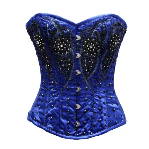 Fortner Blue Satin Satin Embroidery Overbust Corset