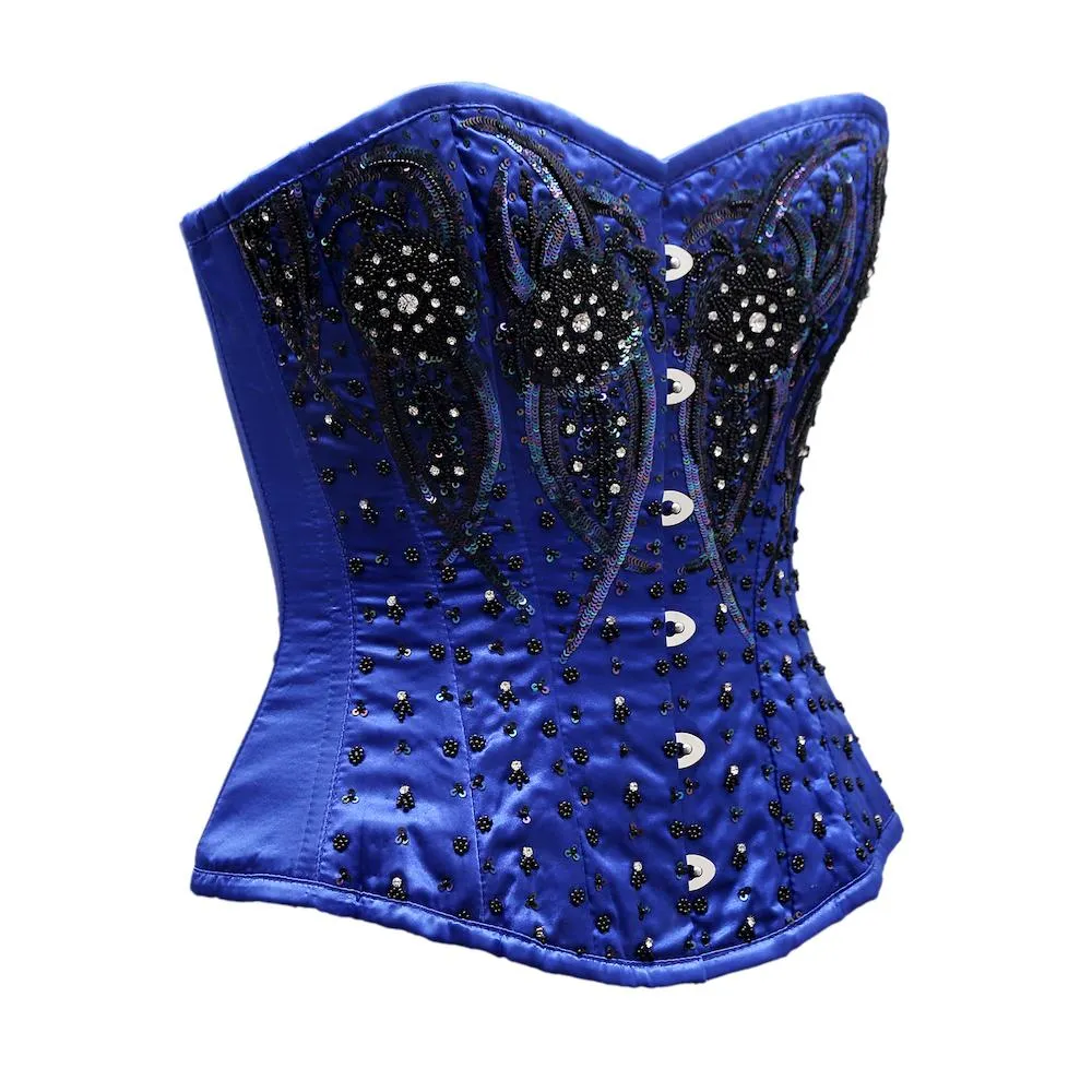 Fortner Blue Satin Satin Embroidery Overbust Corset