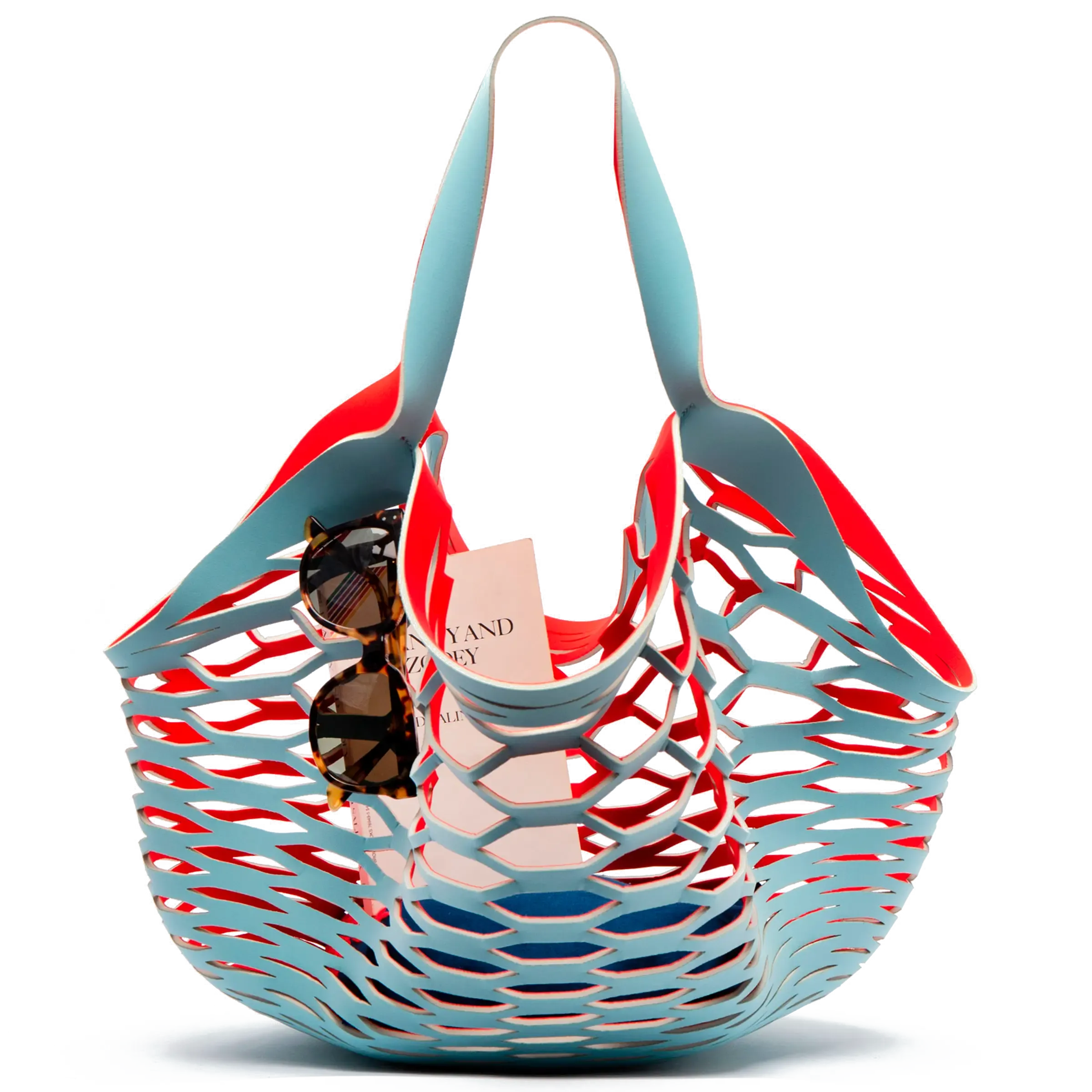 FRANCES VALENTINE LIGHT BLUE/ RED - FISHERMAN'S TOTE