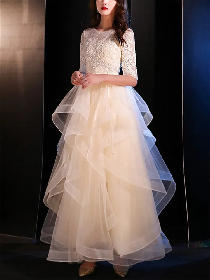 French Style Lace Half Sleeve Gorgeous Evening Dresses for Lady