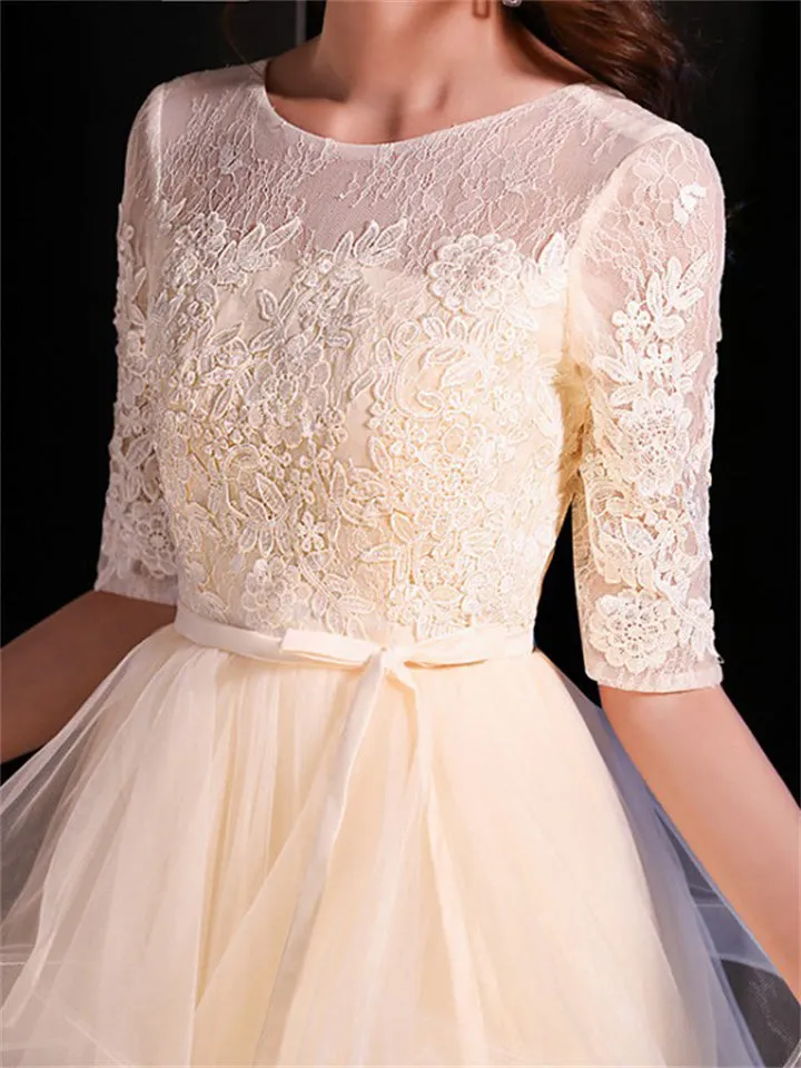 French Style Lace Half Sleeve Gorgeous Evening Dresses for Lady