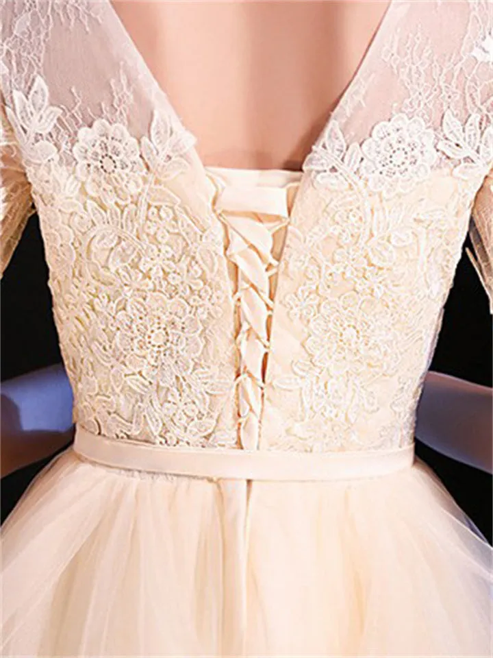 French Style Lace Half Sleeve Gorgeous Evening Dresses for Lady