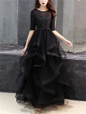 French Style Lace Half Sleeve Gorgeous Evening Dresses for Lady