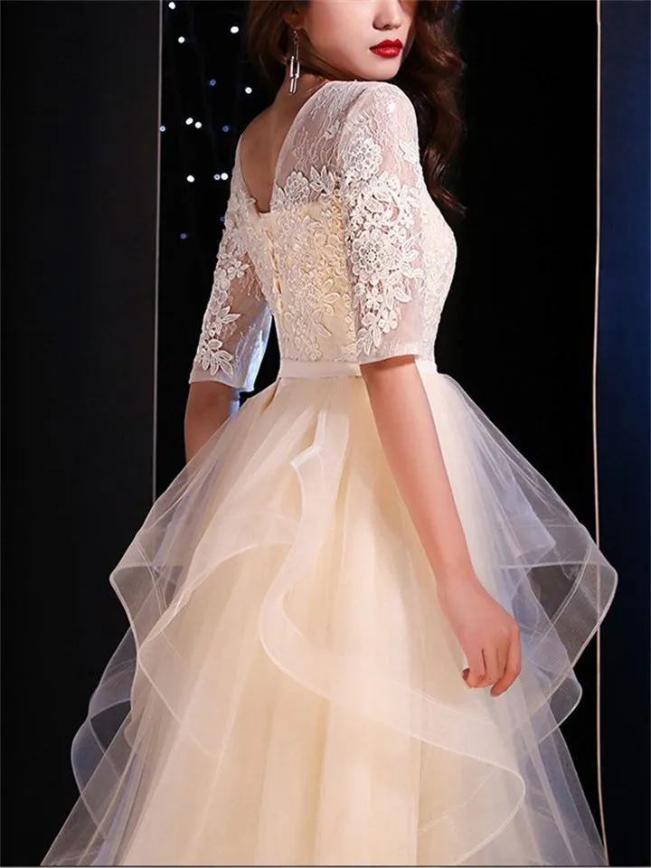 French Style Lace Half Sleeve Gorgeous Evening Dresses for Lady