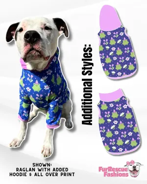 Frog-et About It - Dog Pajama with Lavender Neck & Trim/Sleeves
