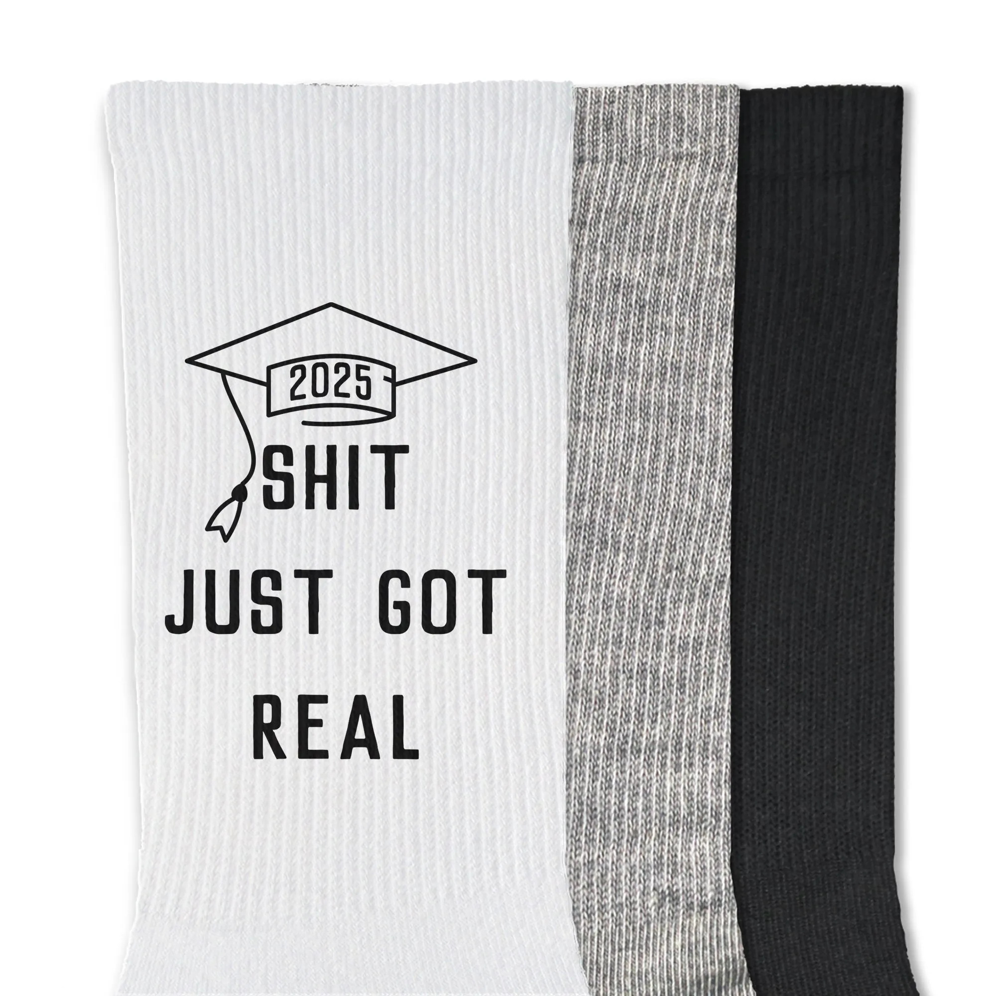 Funny Graduation Socks - 'Sh*t Just Got Real' - Hilarious Gift for Him & Her