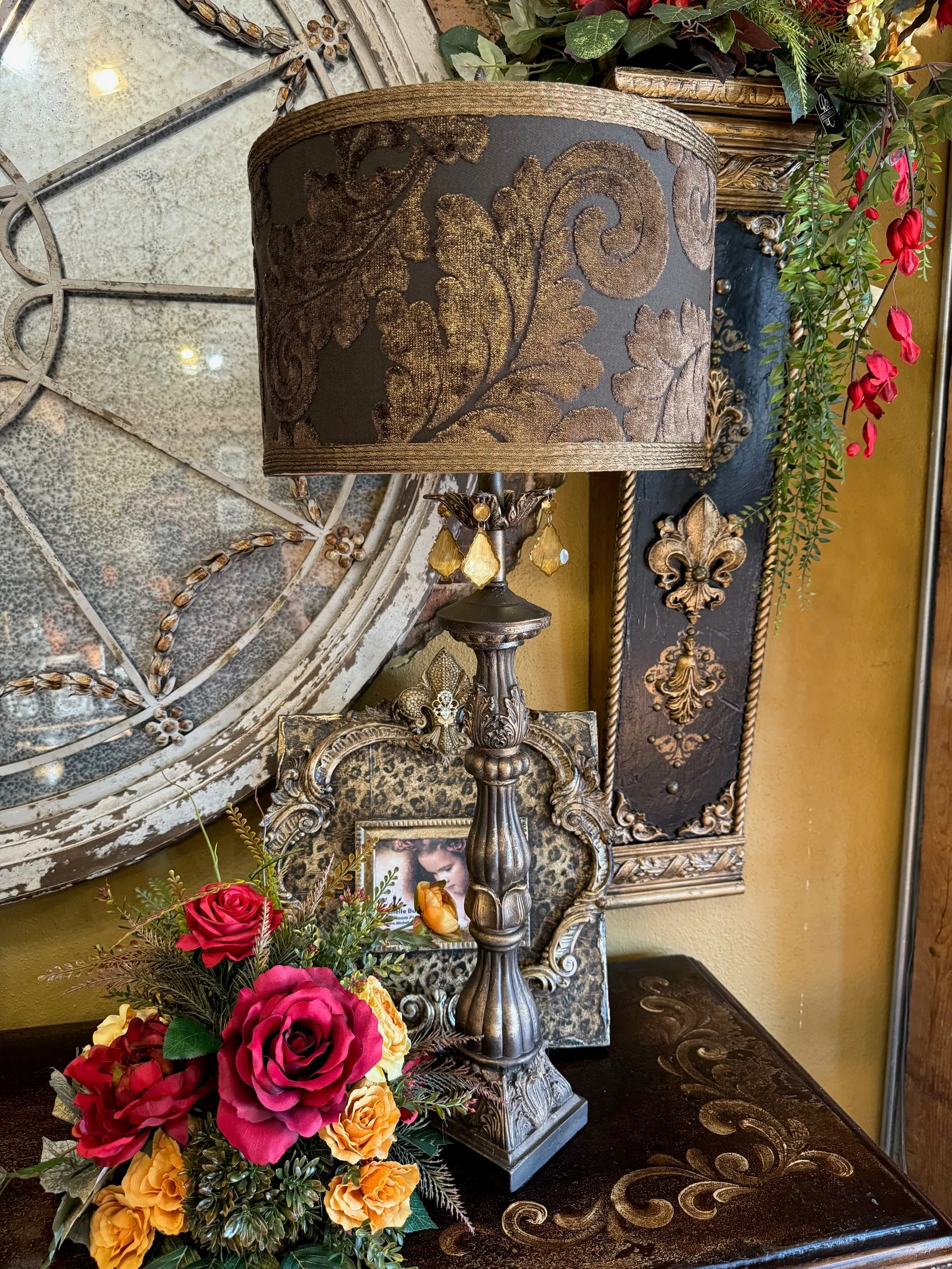 Gallery Designs Table Lamp with Crystals and Coco Lamp Shade