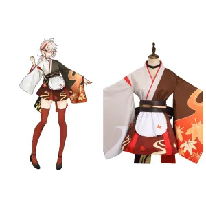 Genshin Impact Kaedehara Kazuha Cosplay Costume Kimono Maid Outfits Halloween Carnival Suit
