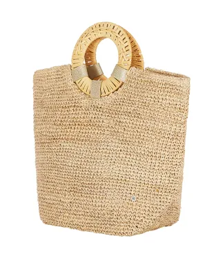 Gili Crochet Raffia Tote Bag With Bamboo Handle
