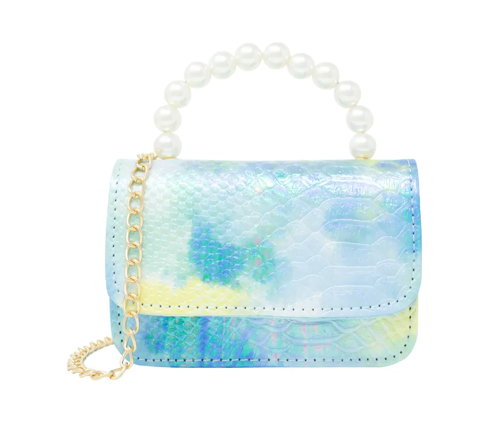 Girl's Tie Dye Faux Croc Pearl Handle Handbag