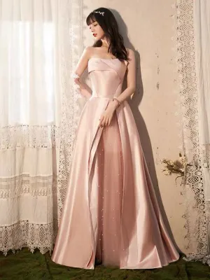 Glamorous Evening Dress A-Line Strapless Floor-Length Sleeveless Lace-up Party Dresses Bean Paste Pink Pageant Dress