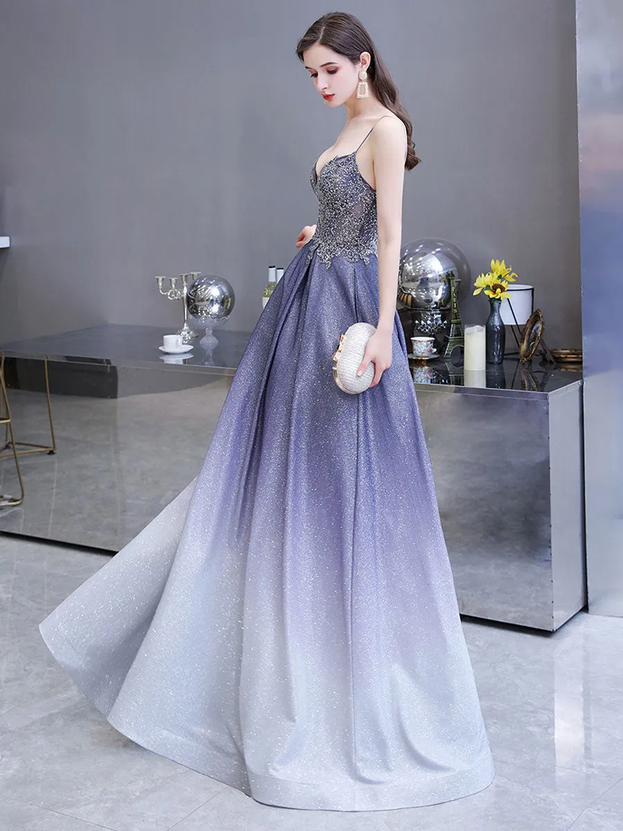 Glamorous evening dress A Line Sweetheart Neck Straps Sleeveless Metallic Gradient Color Floor Length Formal Party Dresses