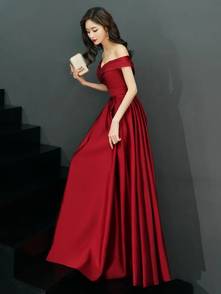 Glamorous Evening Dresses Off The Shoulder evening dress Long Satin Maxi Dresses