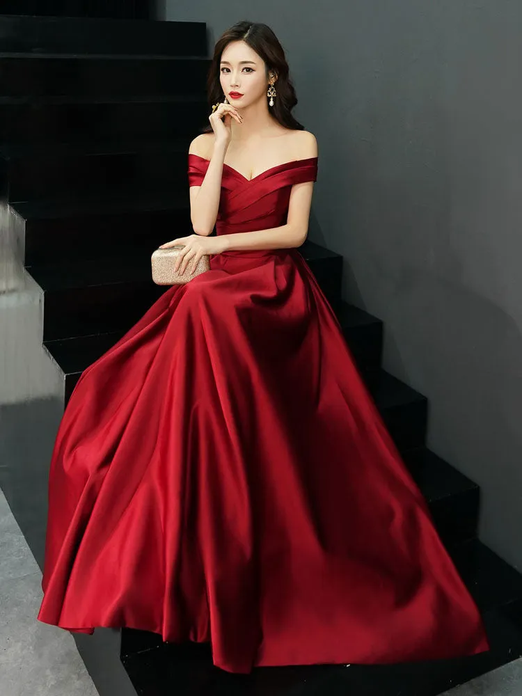 Glamorous Evening Dresses Off The Shoulder evening dress Long Satin Maxi Dresses