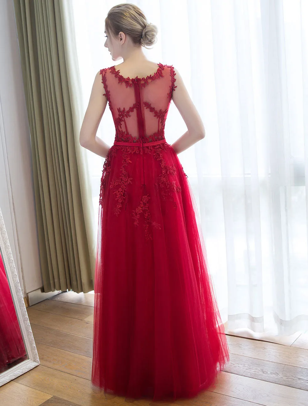 Glamorous Long Evening Dresses Lace Cameo Pink Party Dress A Line Applique Tulle Maxi Formal Dress