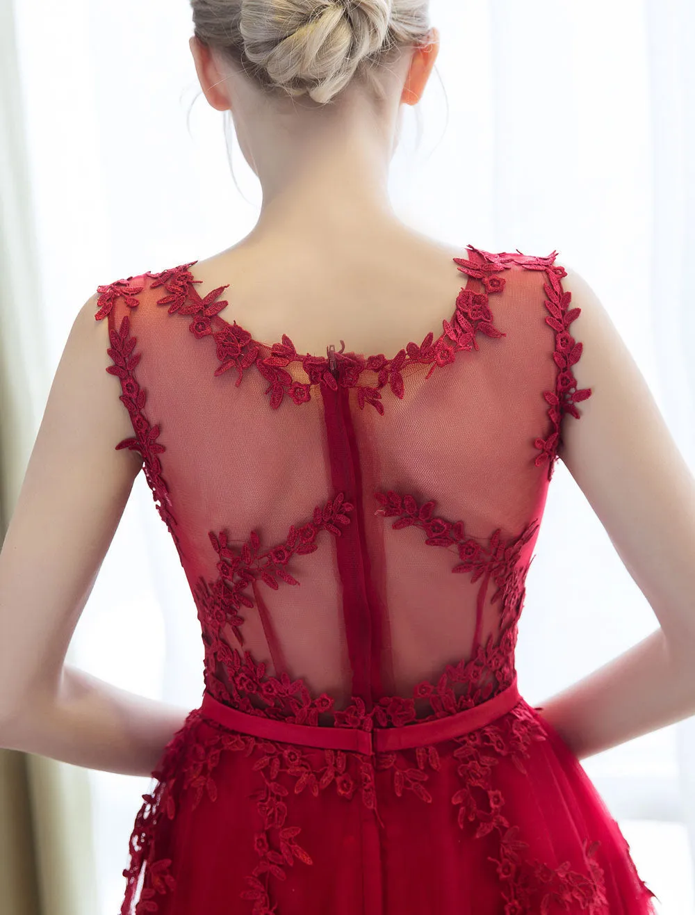 Glamorous Long Evening Dresses Lace Cameo Pink Party Dress A Line Applique Tulle Maxi Formal Dress
