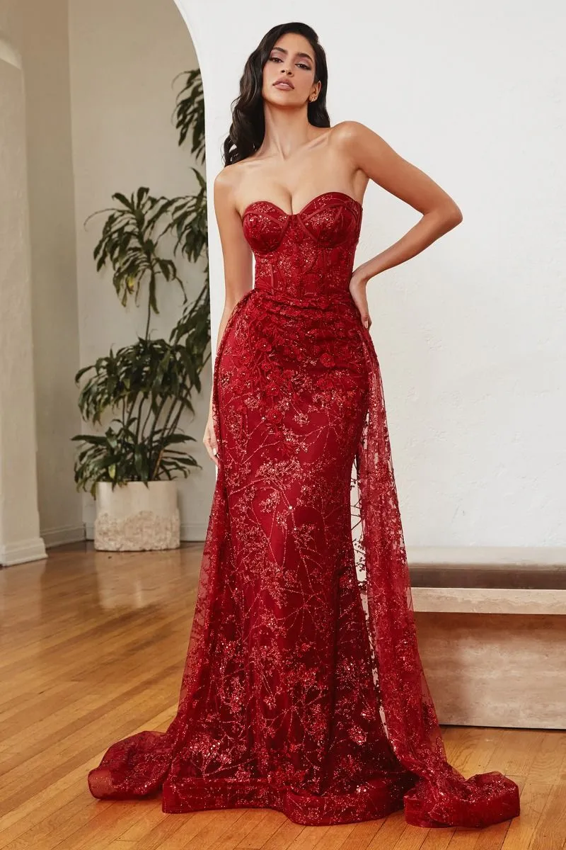 Glitter Fitted Gown And Overskirt