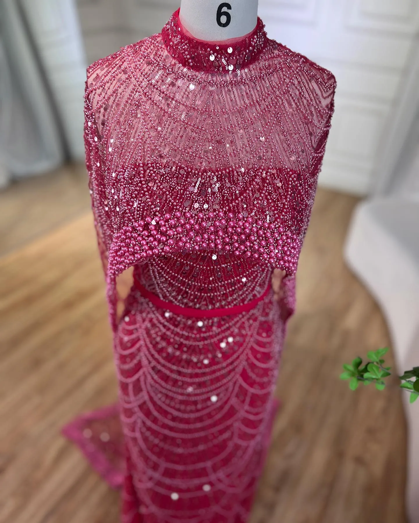 Gorgeous Fuchsia Mermaid Prom Dress Beadings Pearls With Cape