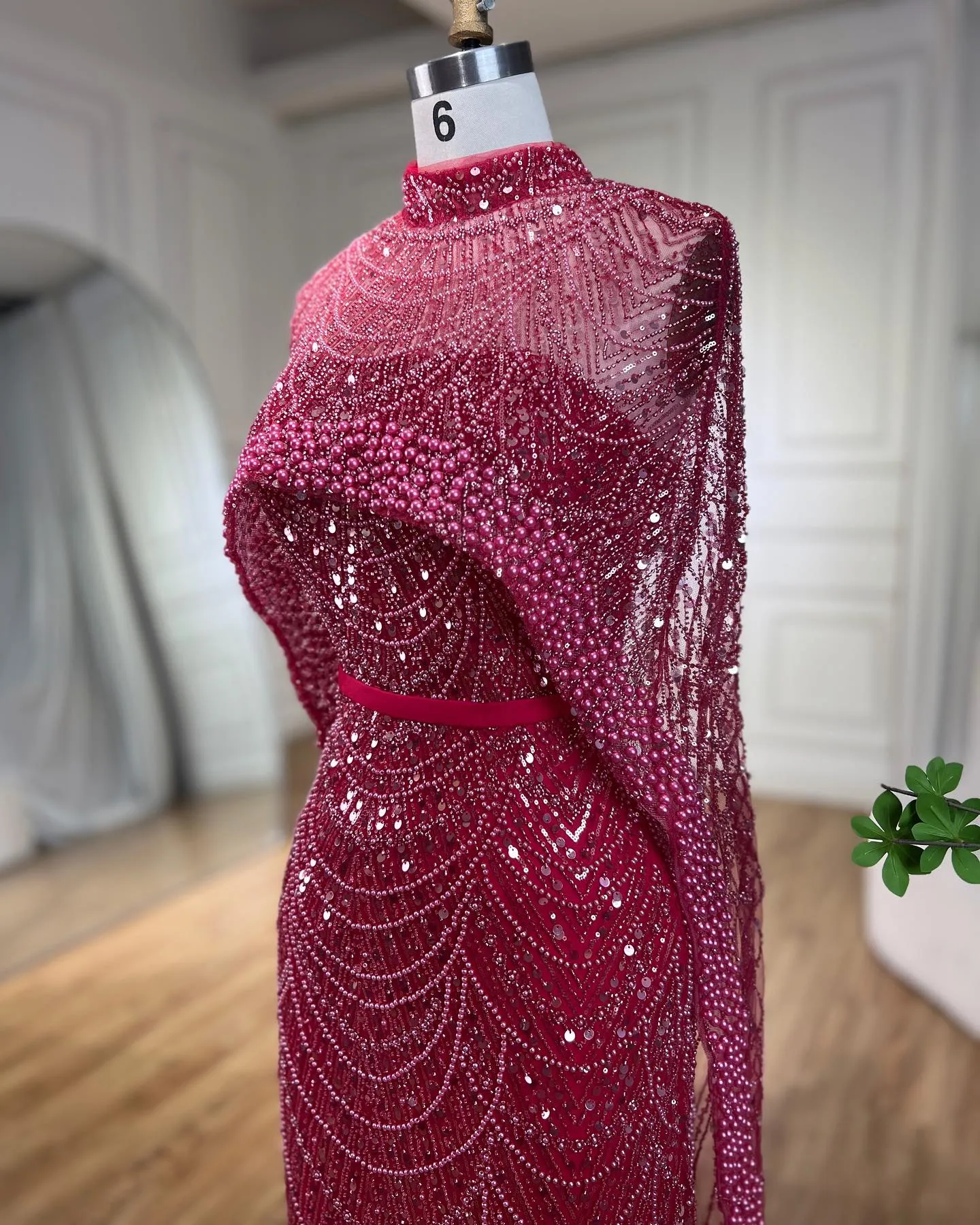 Gorgeous Fuchsia Mermaid Prom Dress Beadings Pearls With Cape
