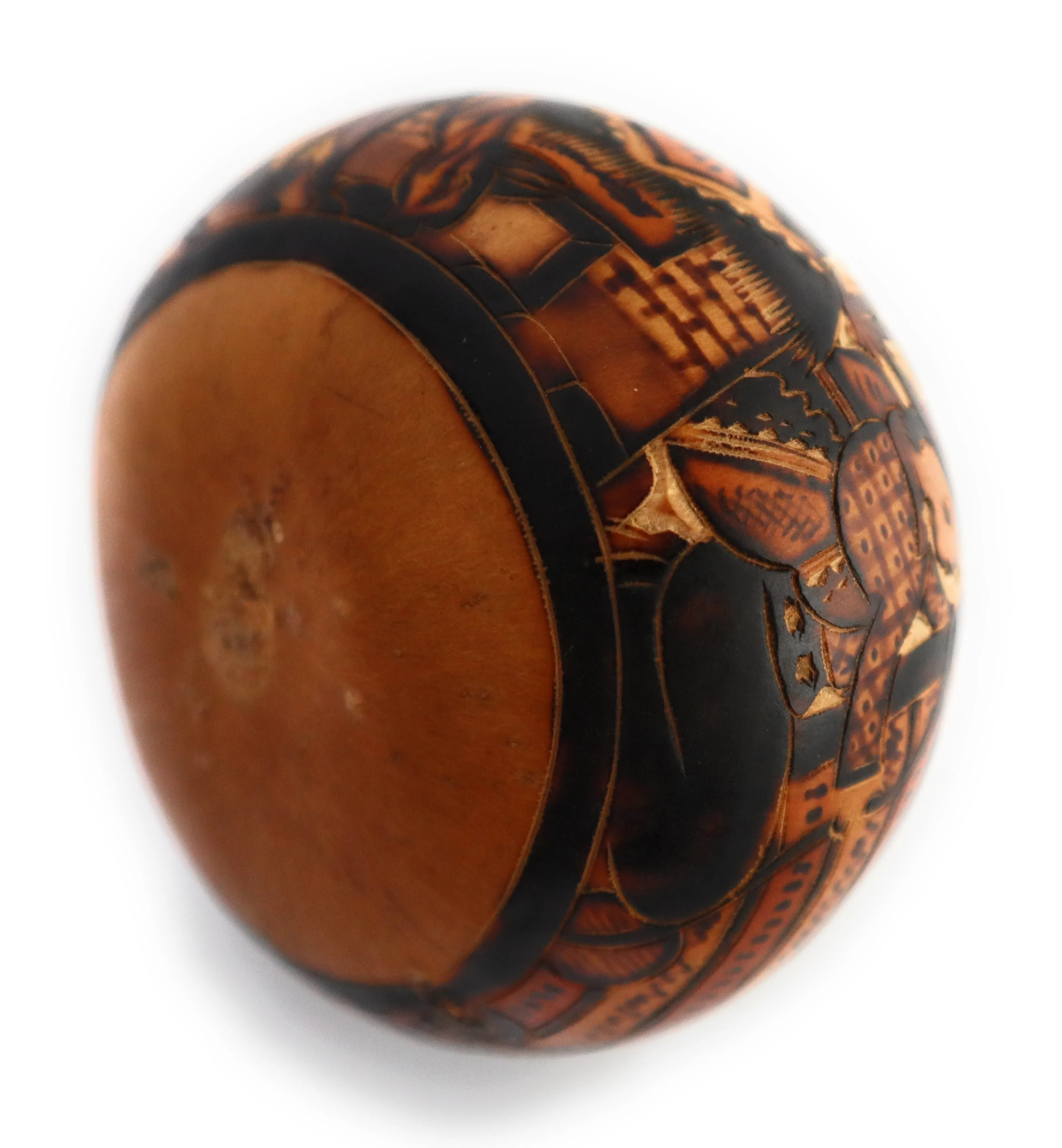 Gourd Art. Hand Carved Gourd. Decorated Gourd Country Life Style & Inca Trilogy. Diameter: 4 Inch.