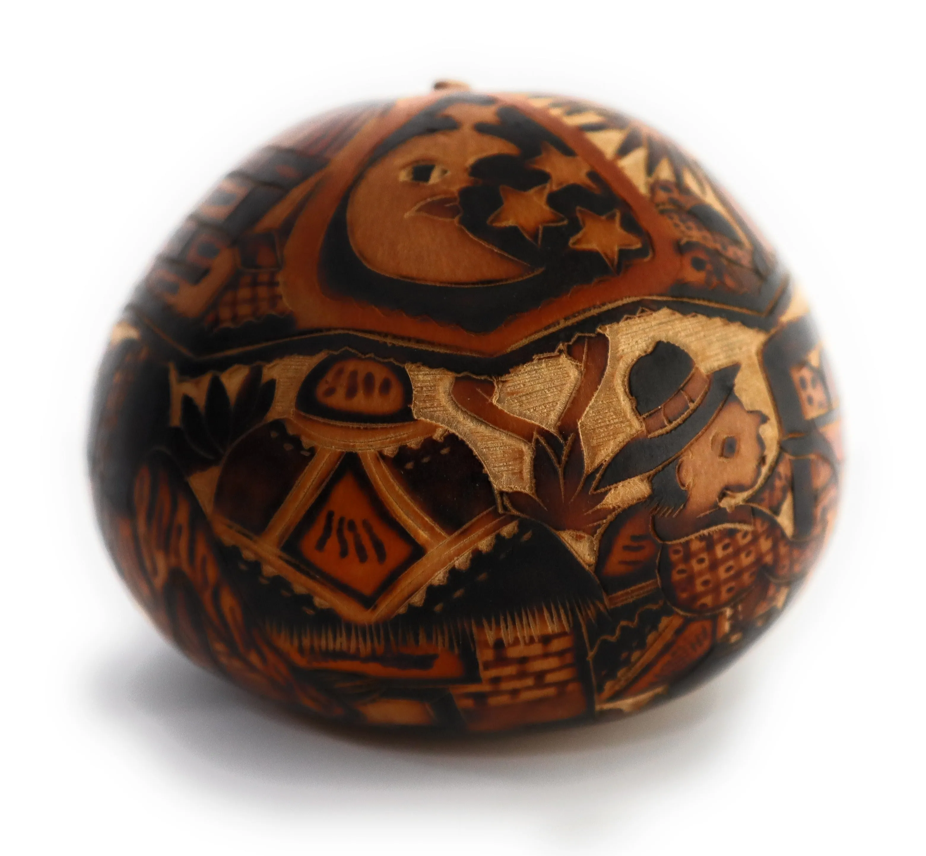 Gourd Art. Hand Carved Gourd. Decorated Gourd Country Life Style & Inca Trilogy. Diameter: 4 Inch.