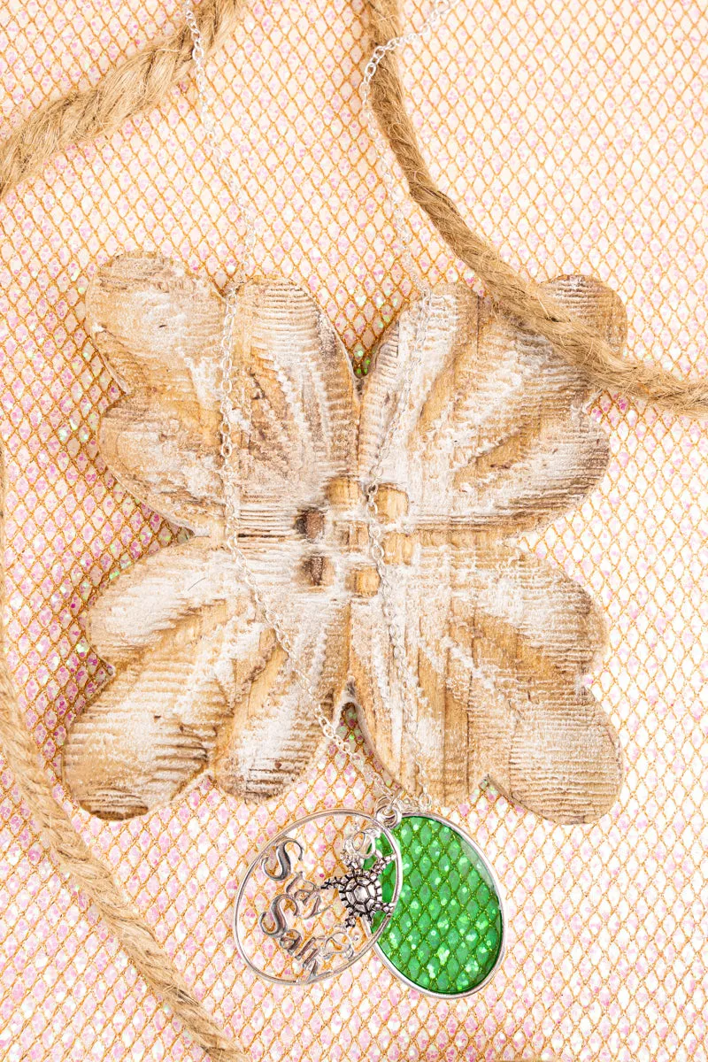 Green Sea Glass 'Stay Salty' Turtle Necklace