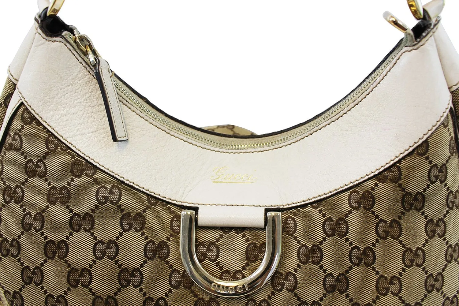 GUCCI Beige/White GG Canvas D Ring Hobo Bag - Sale