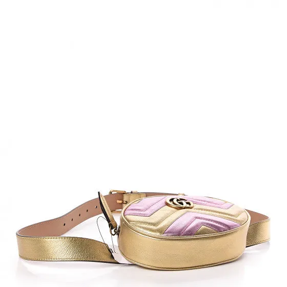 Gucci GG Metallic Matelasse Marmont Belt Bag in Pink and Yellow