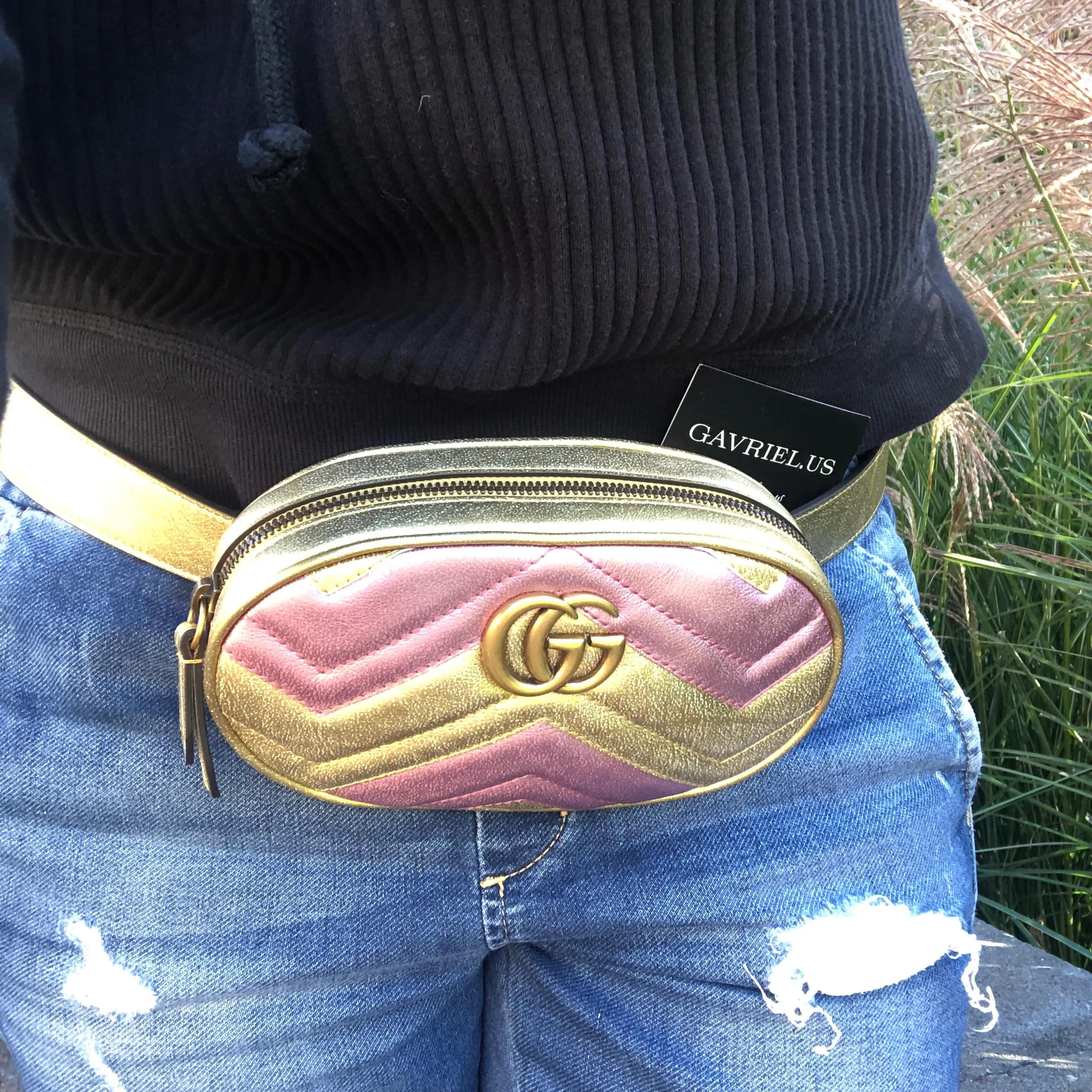 Gucci GG Metallic Matelasse Marmont Belt Bag in Pink and Yellow