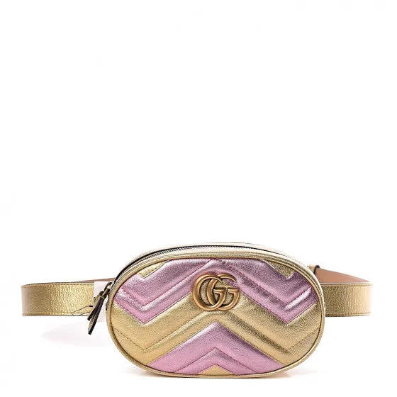 Gucci GG Metallic Matelasse Marmont Belt Bag in Pink and Yellow