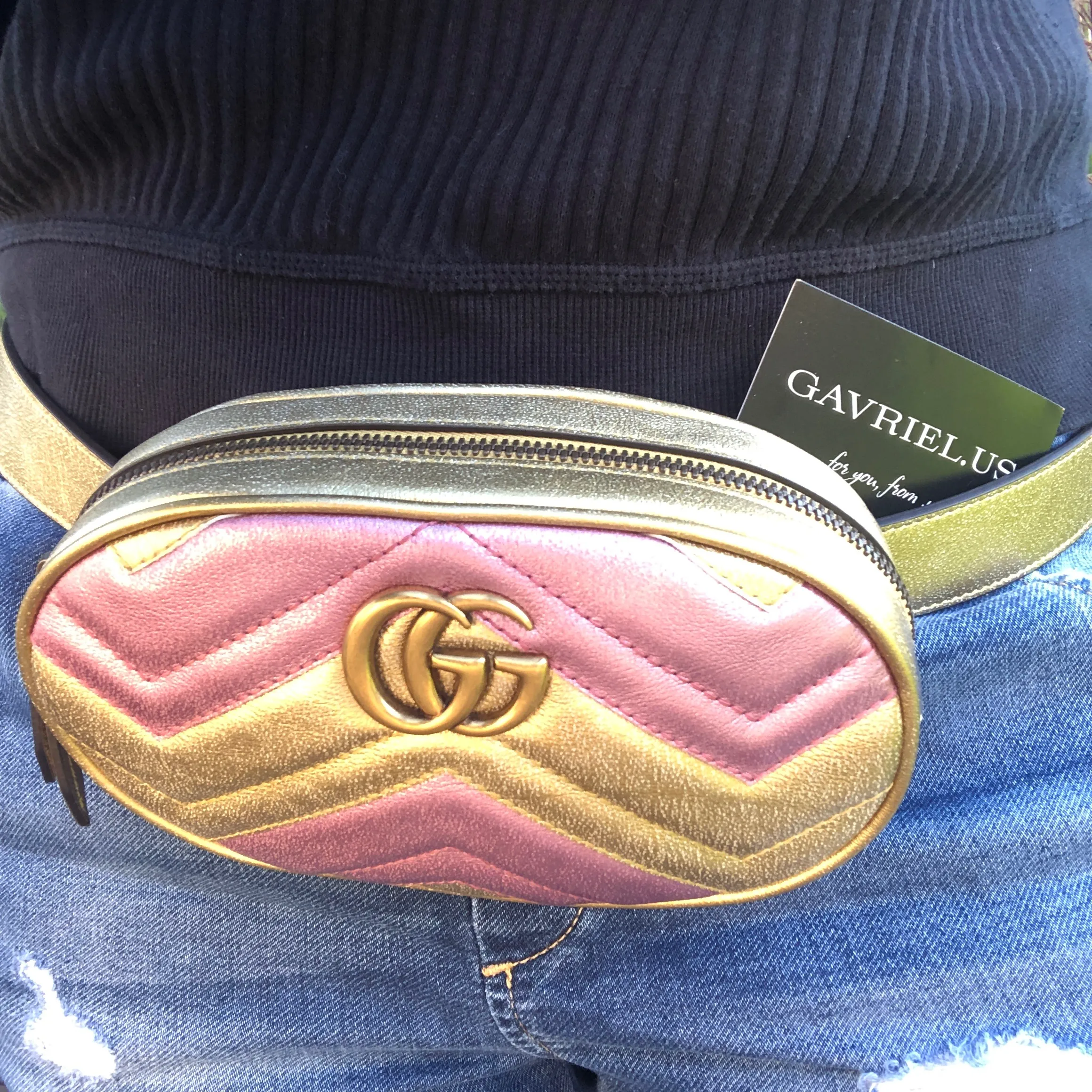 Gucci GG Metallic Matelasse Marmont Belt Bag in Pink and Yellow