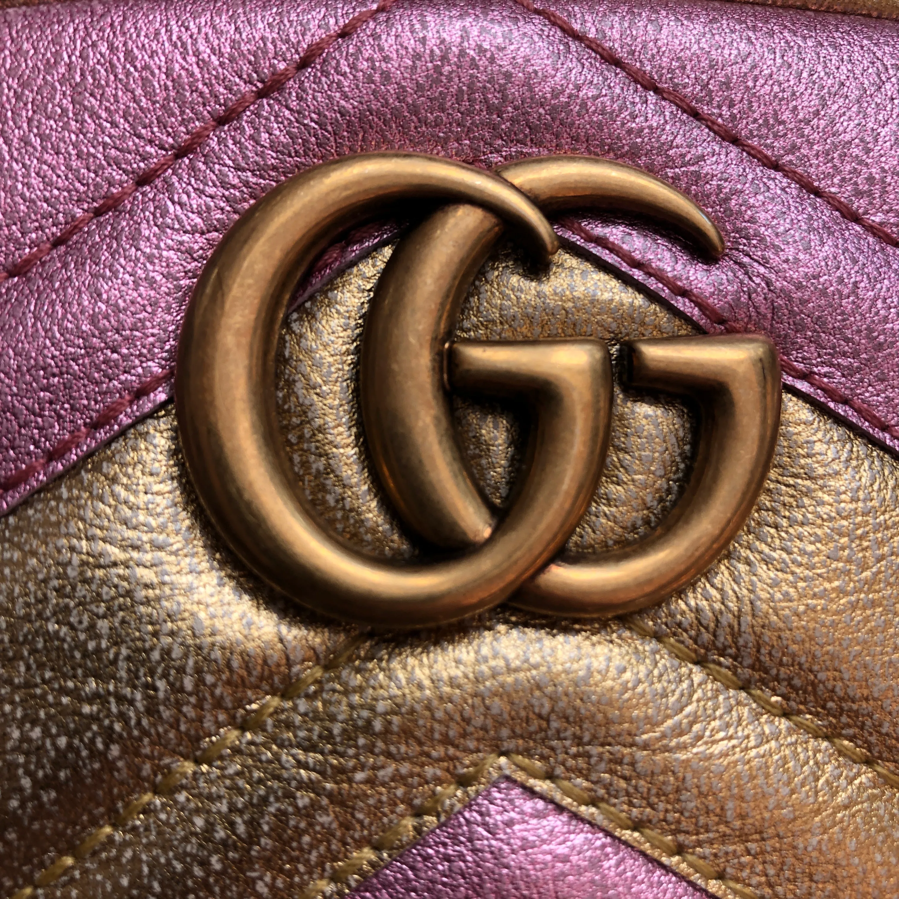 Gucci GG Metallic Matelasse Marmont Belt Bag in Pink and Yellow