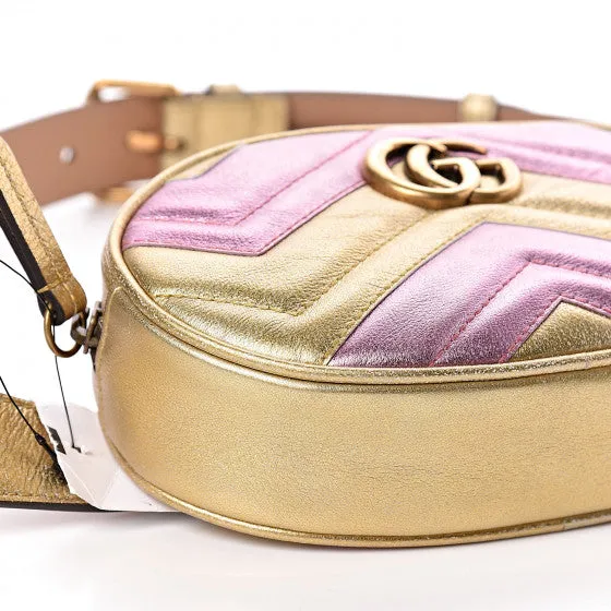 Gucci GG Metallic Matelasse Marmont Belt Bag in Pink and Yellow