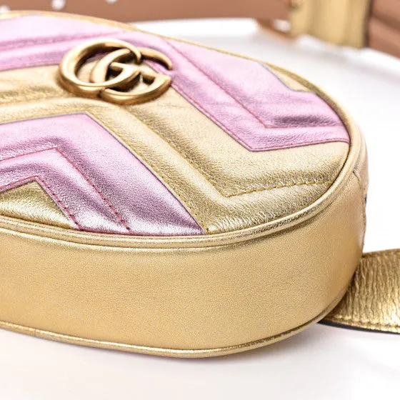 Gucci GG Metallic Matelasse Marmont Belt Bag in Pink and Yellow