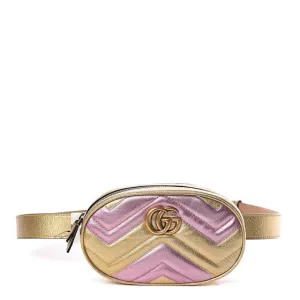 Gucci GG Metallic Matelasse Marmont Belt Bag in Pink and Yellow