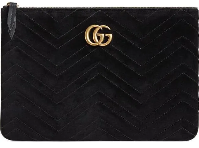 Gucci Marmont Matelesse Velvet Zip Pouch in Black