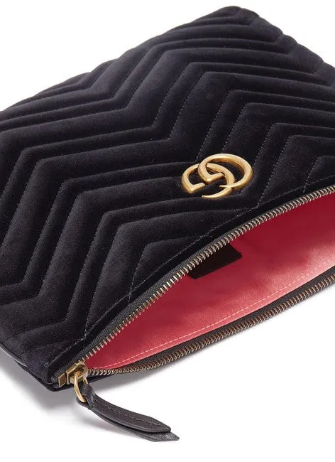 Gucci Marmont Matelesse Velvet Zip Pouch in Black