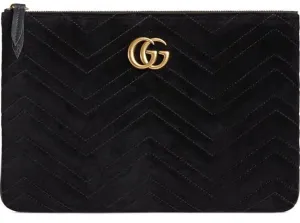 Gucci Marmont Matelesse Velvet Zip Pouch in Black