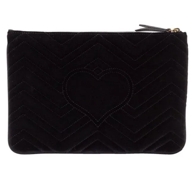 Gucci Marmont Matelesse Velvet Zip Pouch in Black