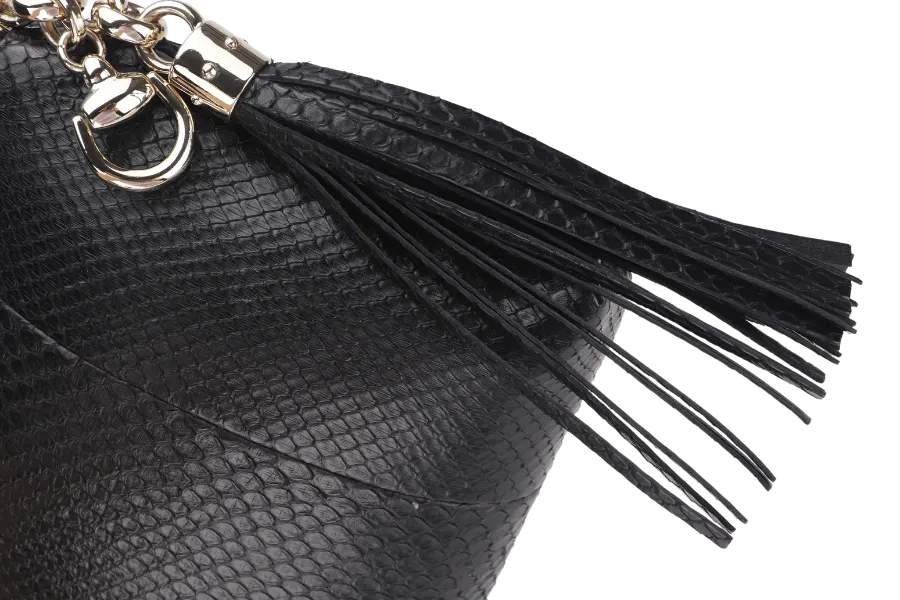 GUCCI SOHO CLUTCH BAG (310293 486628) BLACK PYTHON LIGHT GOLD HARDWARE, WITH DUST COVER