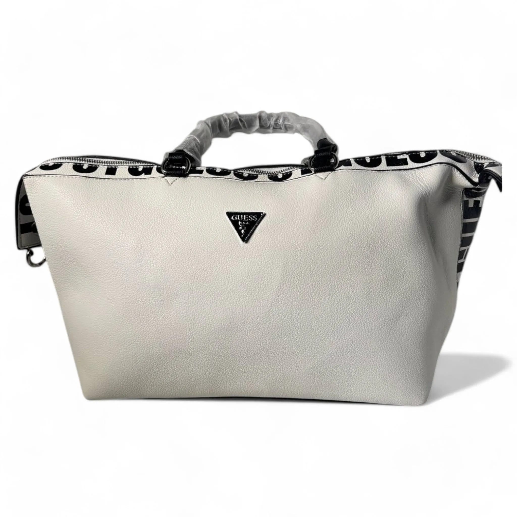 GUESS White Textured Tote Bag